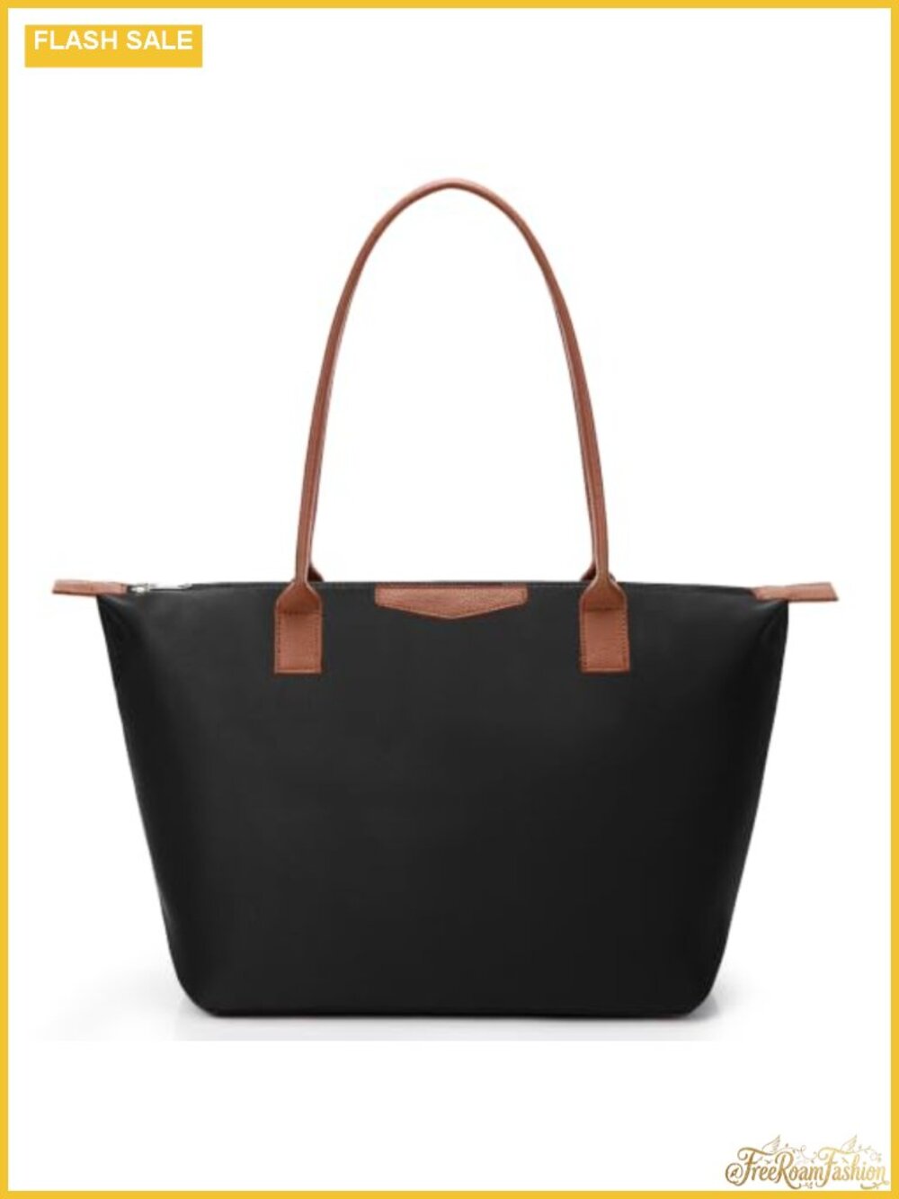 Large Nylon Hobo Tote with Leather Handles Zipper Shoulder Bag